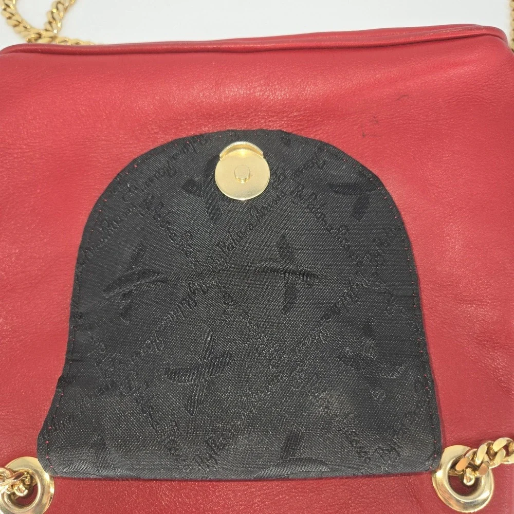 VTG Paloma Picasso 80s 90s Crossbody Leather Bag Red Signature‎ Gold Chain Italy